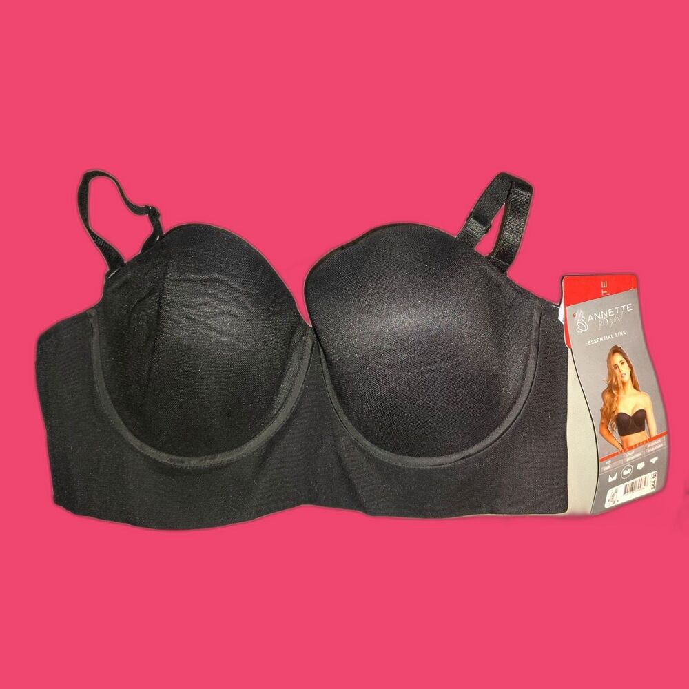 NWT Black 34D Annette Wide Band Strapless Universal Collection Padded Underwired